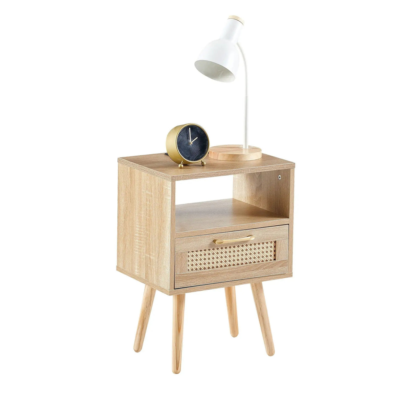15.75" Rattan End Table With Power Outlet & USB Ports, Modern Nightstand With Drawer And Solid Wood Legs, Side Table For Living Room, Bedroom by Unique Piece Furniture