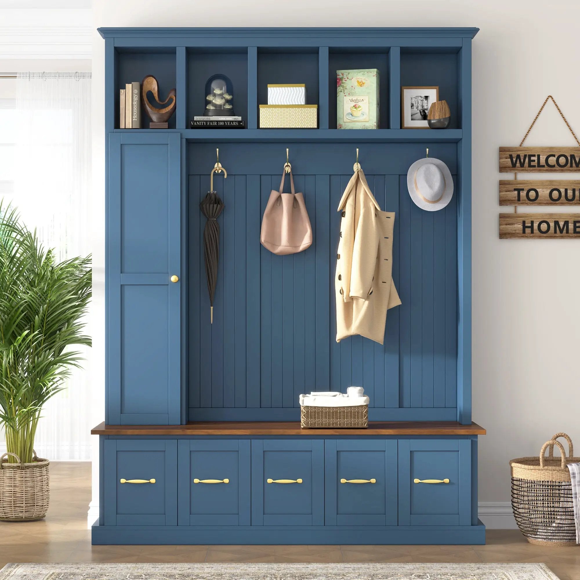 U-Can Entryway Hall Tree with Coat Hooks, Shoe Bench & Drawer Storage Cabinet by HouseOfZazla