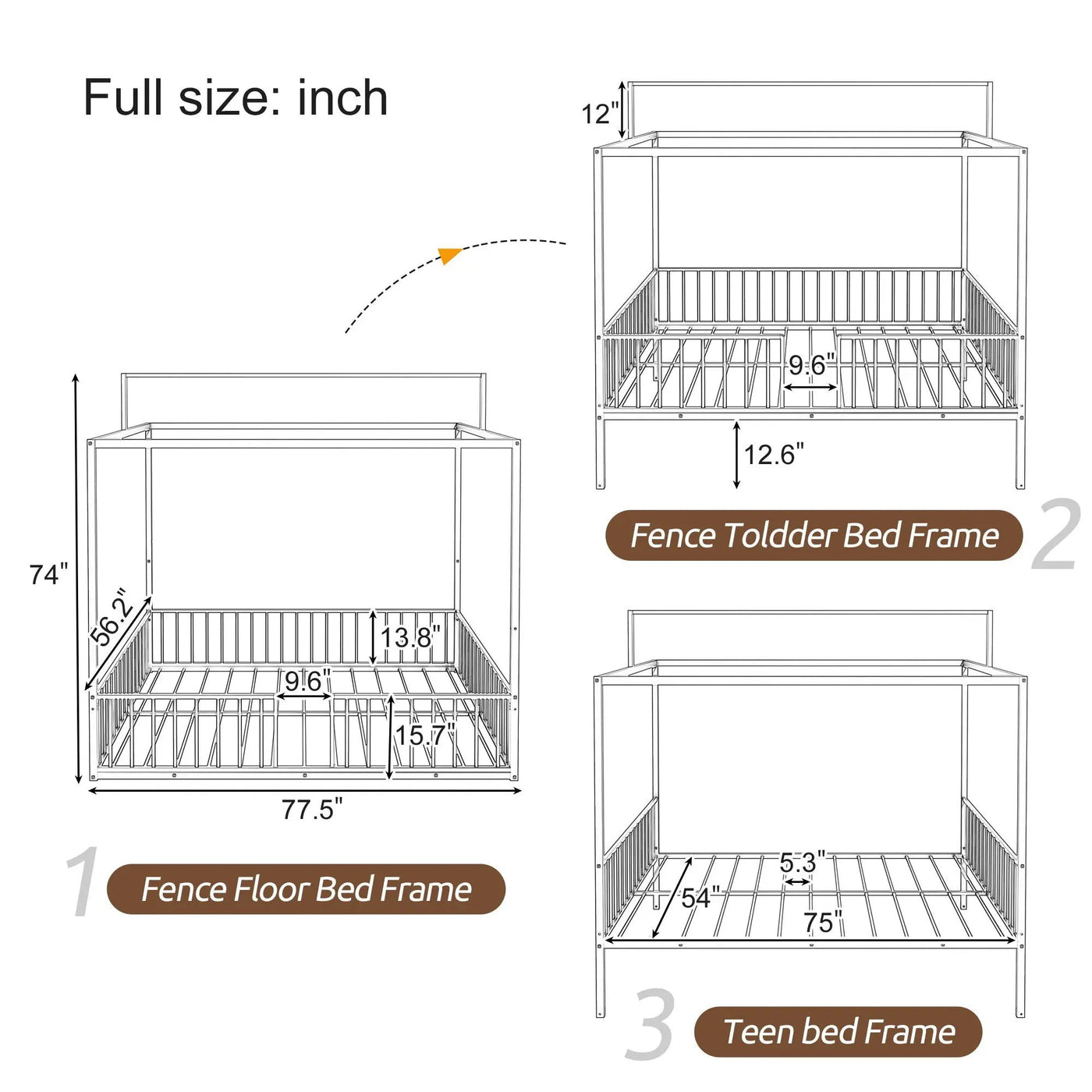3 In 1 Convertible Montessori Floor Bed With Fenced Support by HouseOfZazla