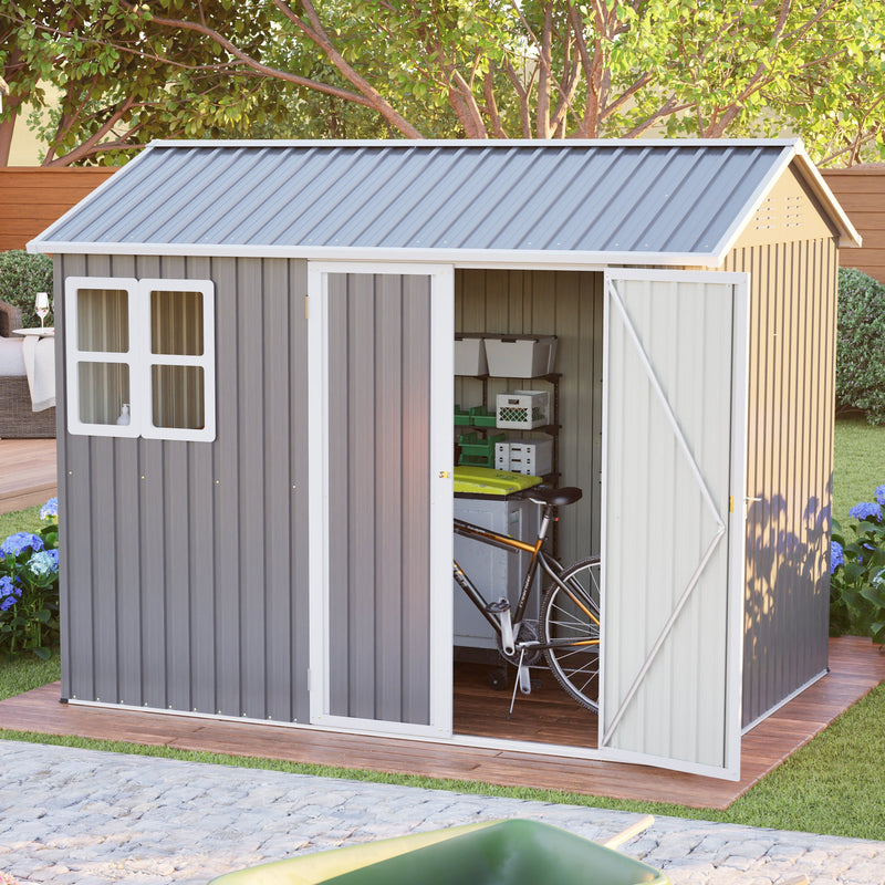 8'x6' Large Steel Storage Shed with Window, Lockable Doors & Sloped Roof by HouseOfZazla