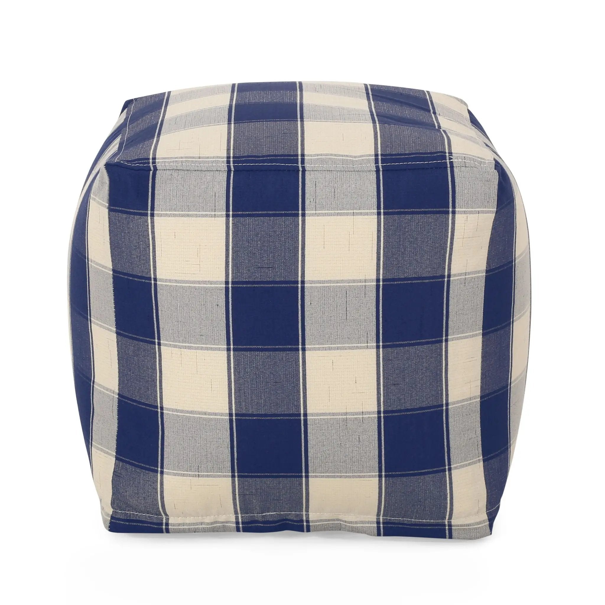 Connor - Checkered Square Pouf Ottoman And Floor Cushion - Ivory / Navy by Unique Piece Furniture