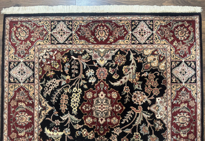 Pak Persian Rug 4x6, Black and Burgundy, Floral Allover, Wool and Silk by Jewel Rugs