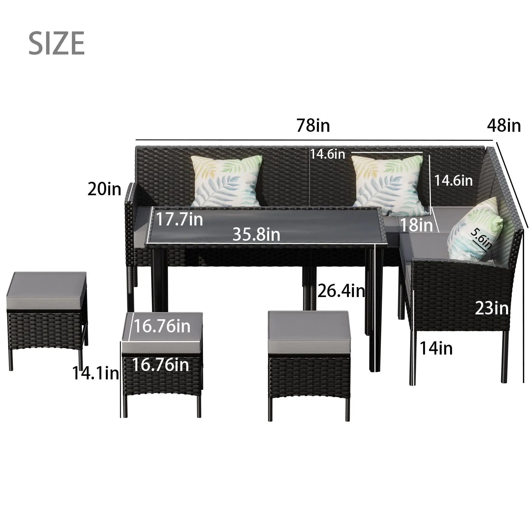 7 Piece Outdoor Furniture Set Waterproof Cushions Glass Table by HouseOfZazla