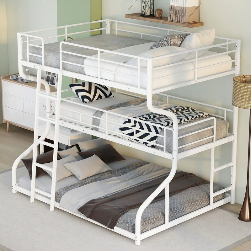 Industrial Triple Bunk Bed With Dual Ladders Frame, Space Saving Design by HouseOfZazla