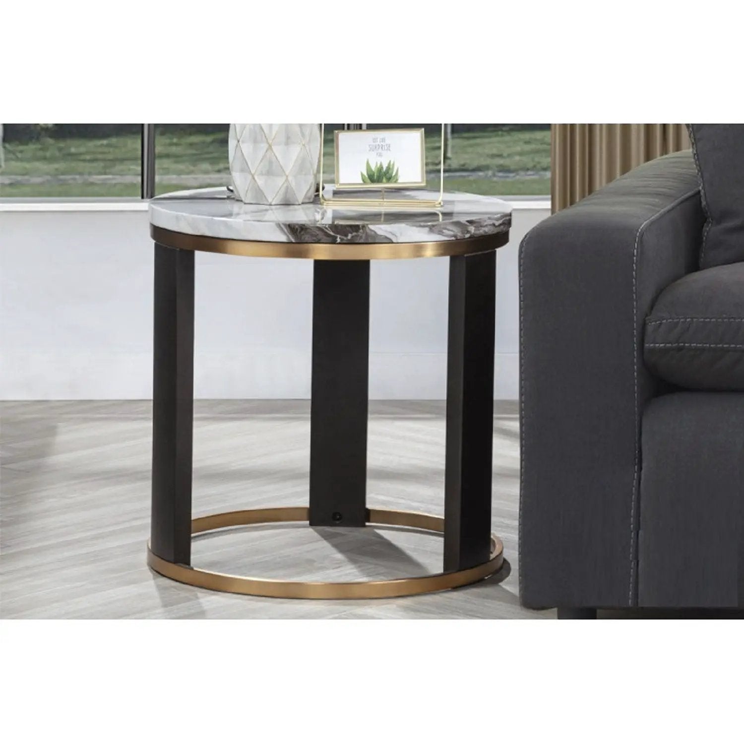 Round End Table For Living Room - Gold / Brown by Unique Piece Furniture