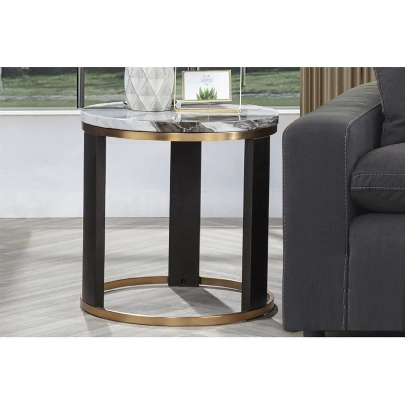 Round End Table For Living Room - Gold / Brown by HouseOfZazla