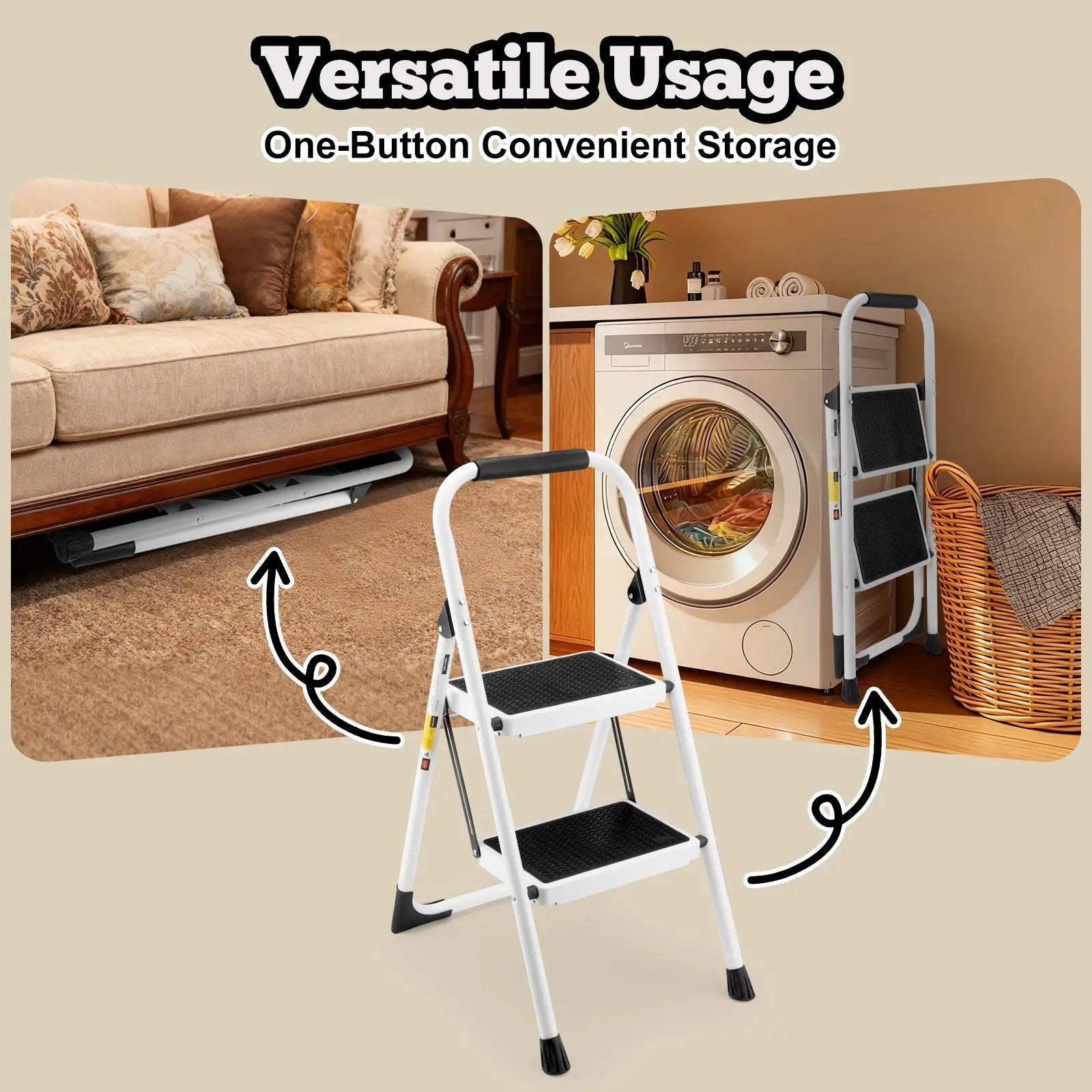 2 Step Ladder Folding Step Stool with Anti-Slip Wide Pedal by HouseOfZazla