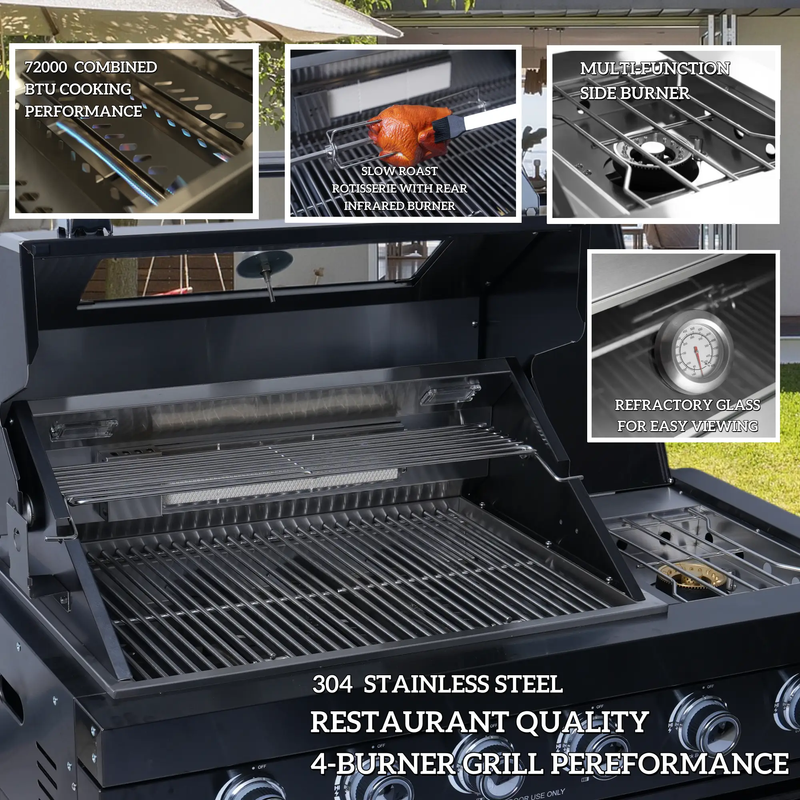 125" 10,8000 BTU 4-Burner Outdoor Kitchen Island Grill with Pizza Oven by Chery Industrial