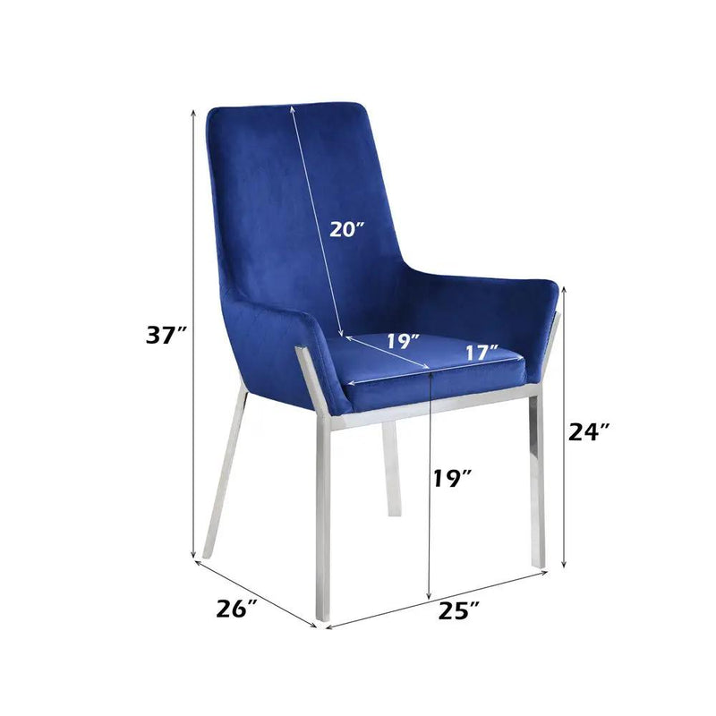 Cambrie - Side Chair (Set of 2) - Blue Velvet & Mirrored Silver by Unique Piece Furniture