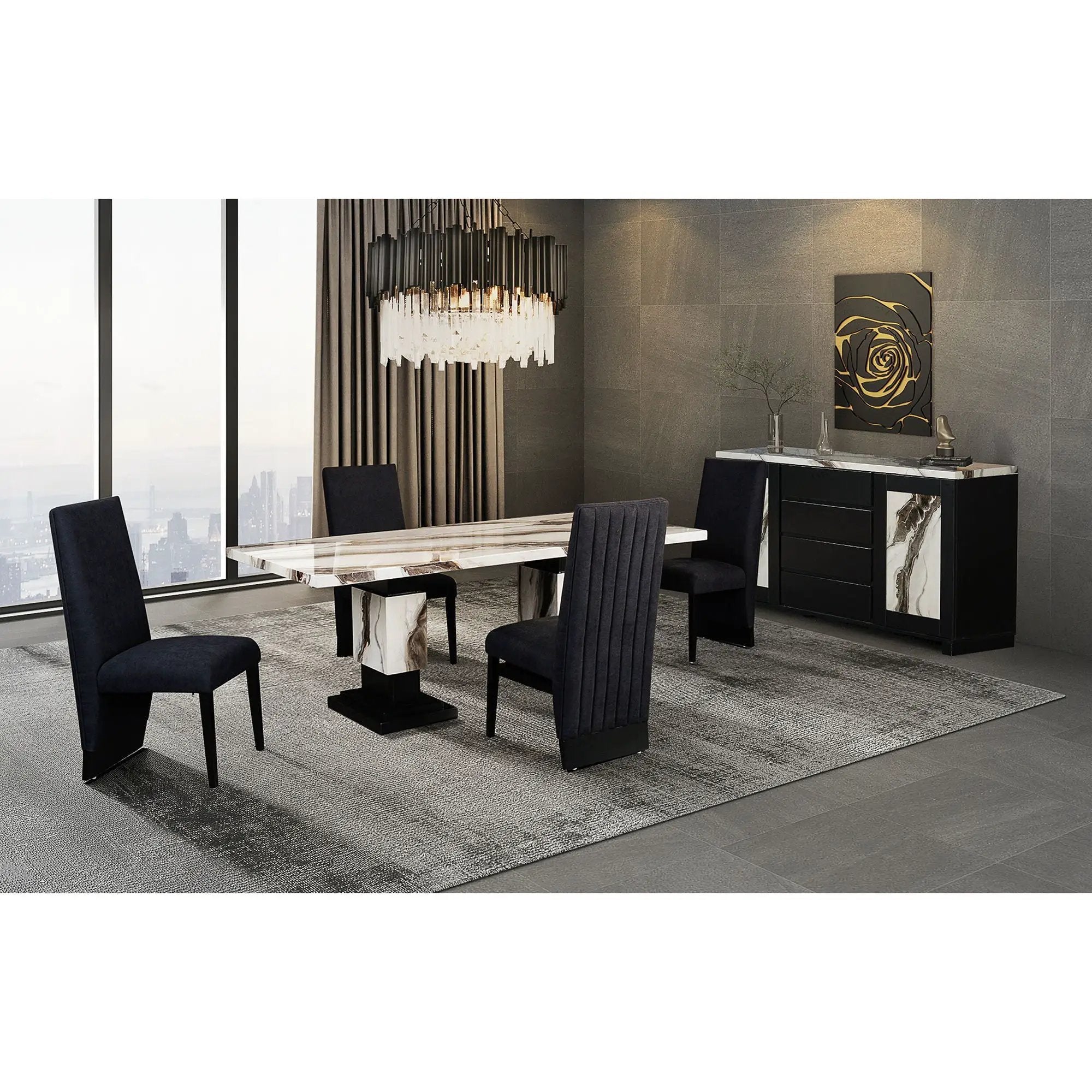 Stacey - Buffet With Storage Drawers And Marble Detailing - Black / Marble by Unique Piece Furniture