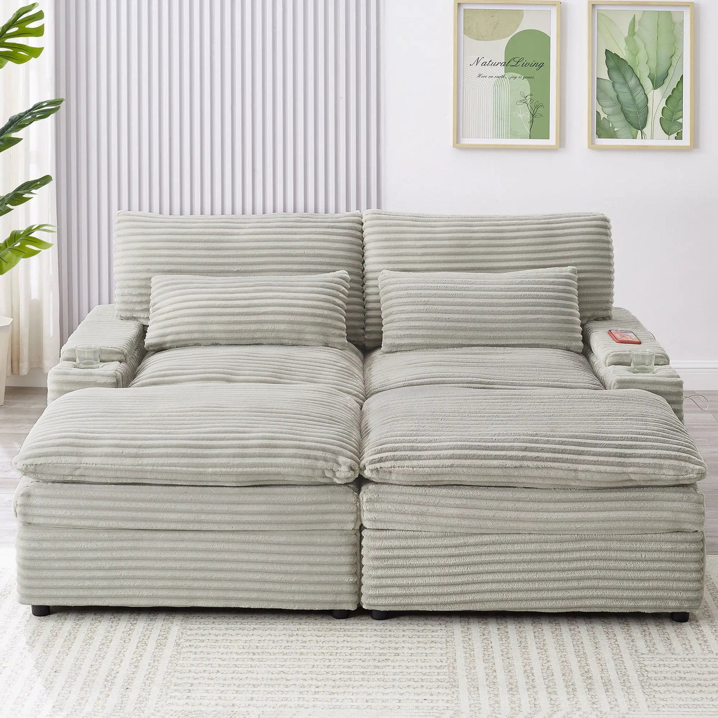 Convertible Loveseat Sofa With Storage, USB Ports, Cup Holders by Unique Piece Furniture