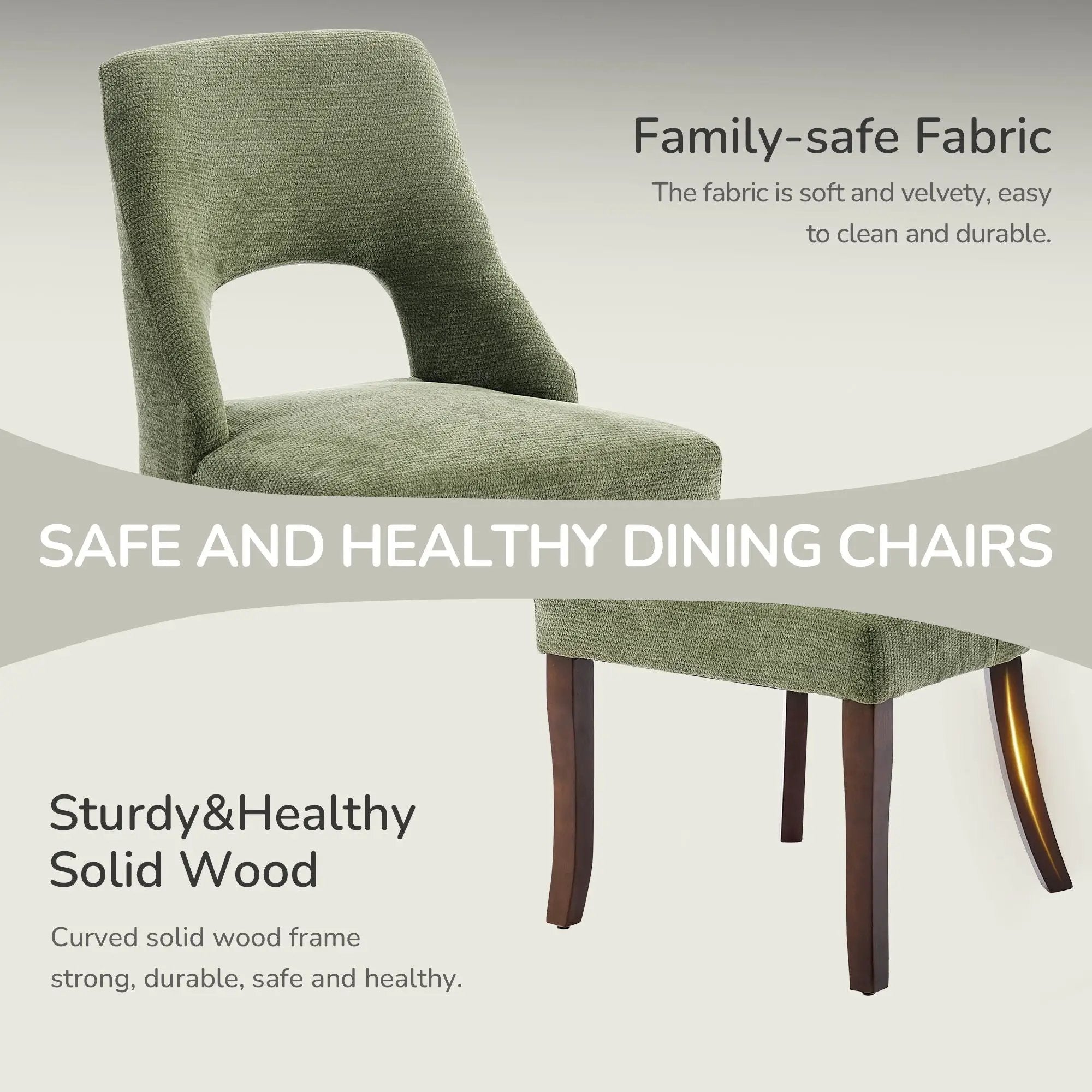 Upholstered Dining Chair With Curved Legs (Set of 2) - Green by HouseOfZazla