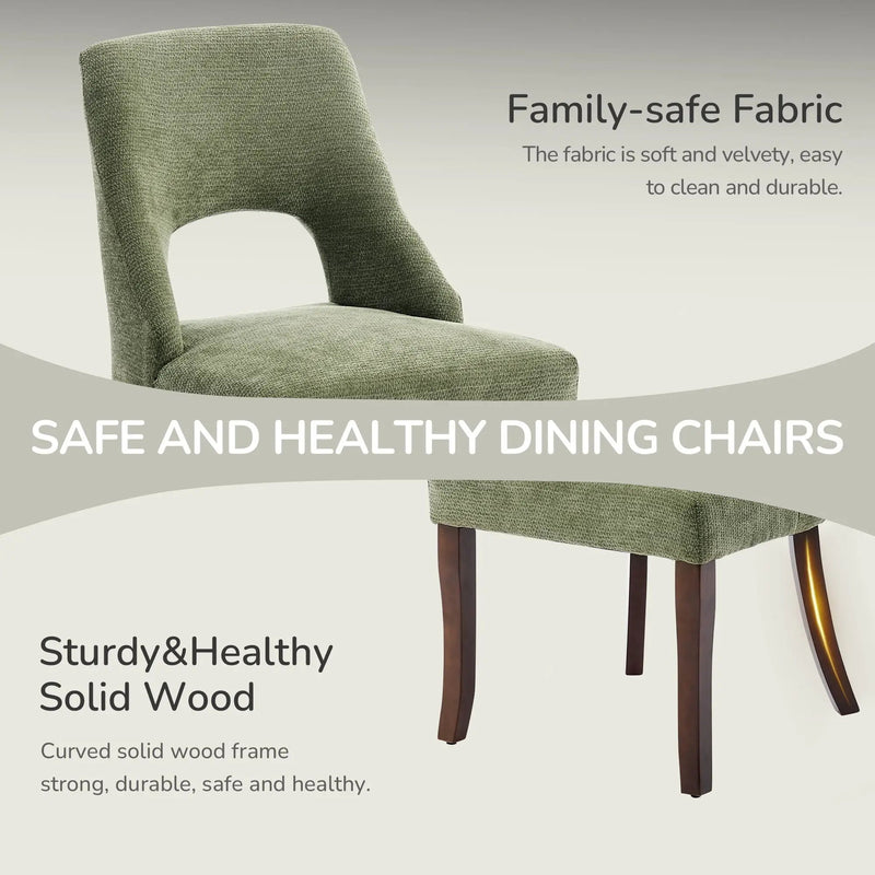 Upholstered Dining Chair With Curved Legs (Set of 2) - Green by HouseOfZazla