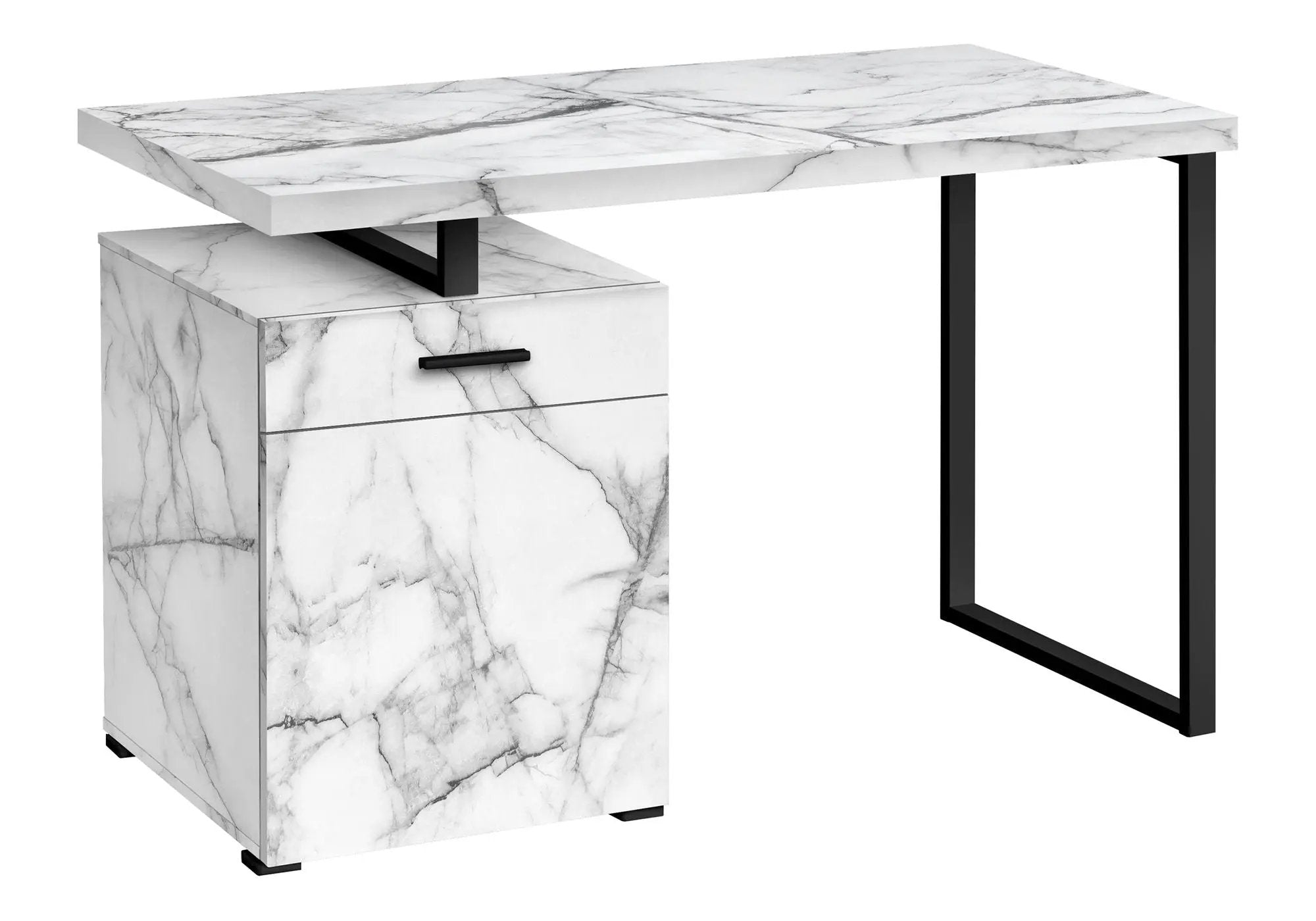 Computer Desk, Home Office, Laptop, Left, Right Set-Up, Storage Drawers, Work, Marble Look Laminate, Contemporary, Modern - White by Unique Piece Furniture