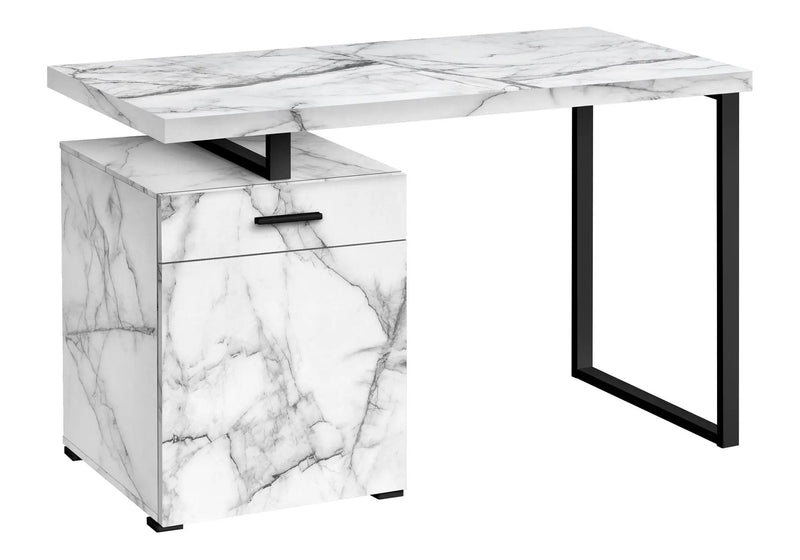 Computer Desk, Home Office, Laptop, Left, Right Set-Up, Storage Drawers, Work, Marble Look Laminate, Contemporary, Modern - White by Unique Piece Furniture