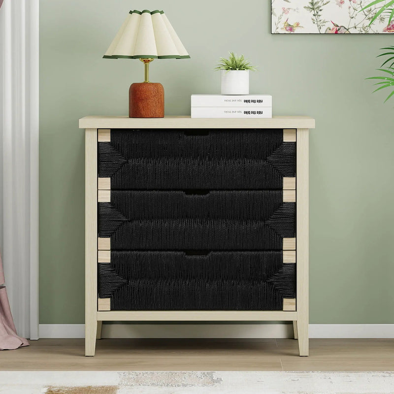 3 Drawer Buffet Sideboard With Adjustable Shelves, Storage Cabinet With Natural Seaweed Decor Doors For Living Room Kitchen Entryway - Natural by Unique Piece Furniture