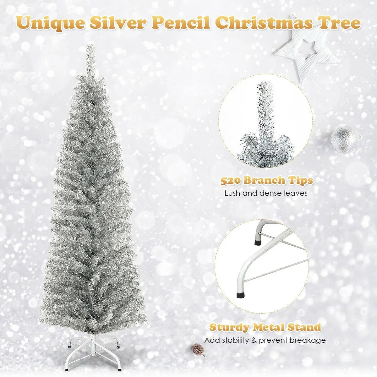 6 Feet Tinsel Tree Unlit Slim Pencil Christmas Tree by DirectDeals