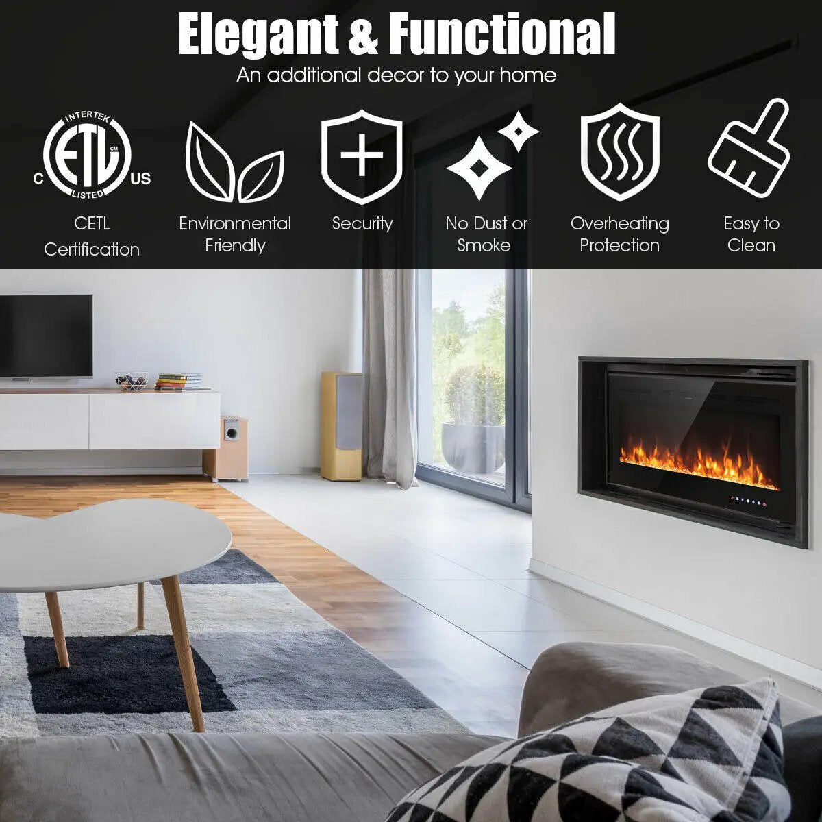 40-Inch Electric Fireplace Recessed with Thermostat by DirectDeals
