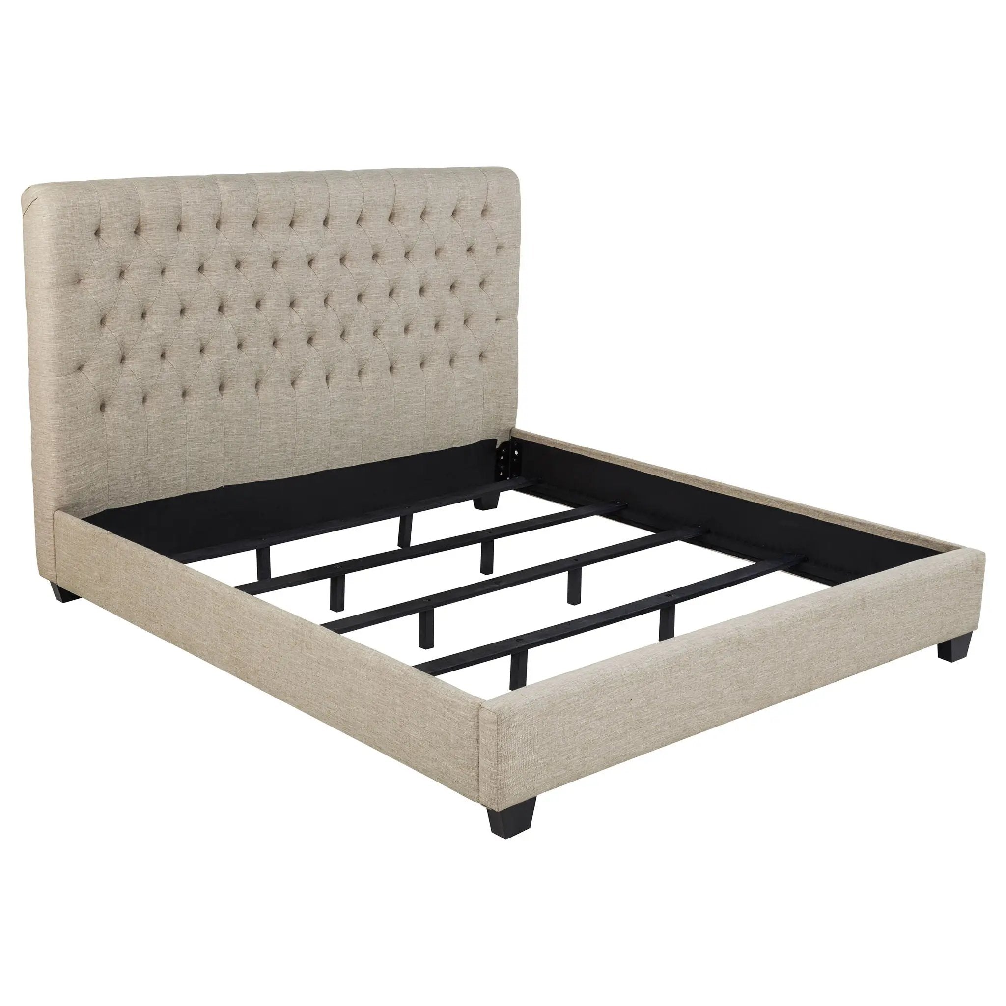 Copper - Eastern King Panel Bed With Tufted Design - Oatmeal by HouseOfZazla