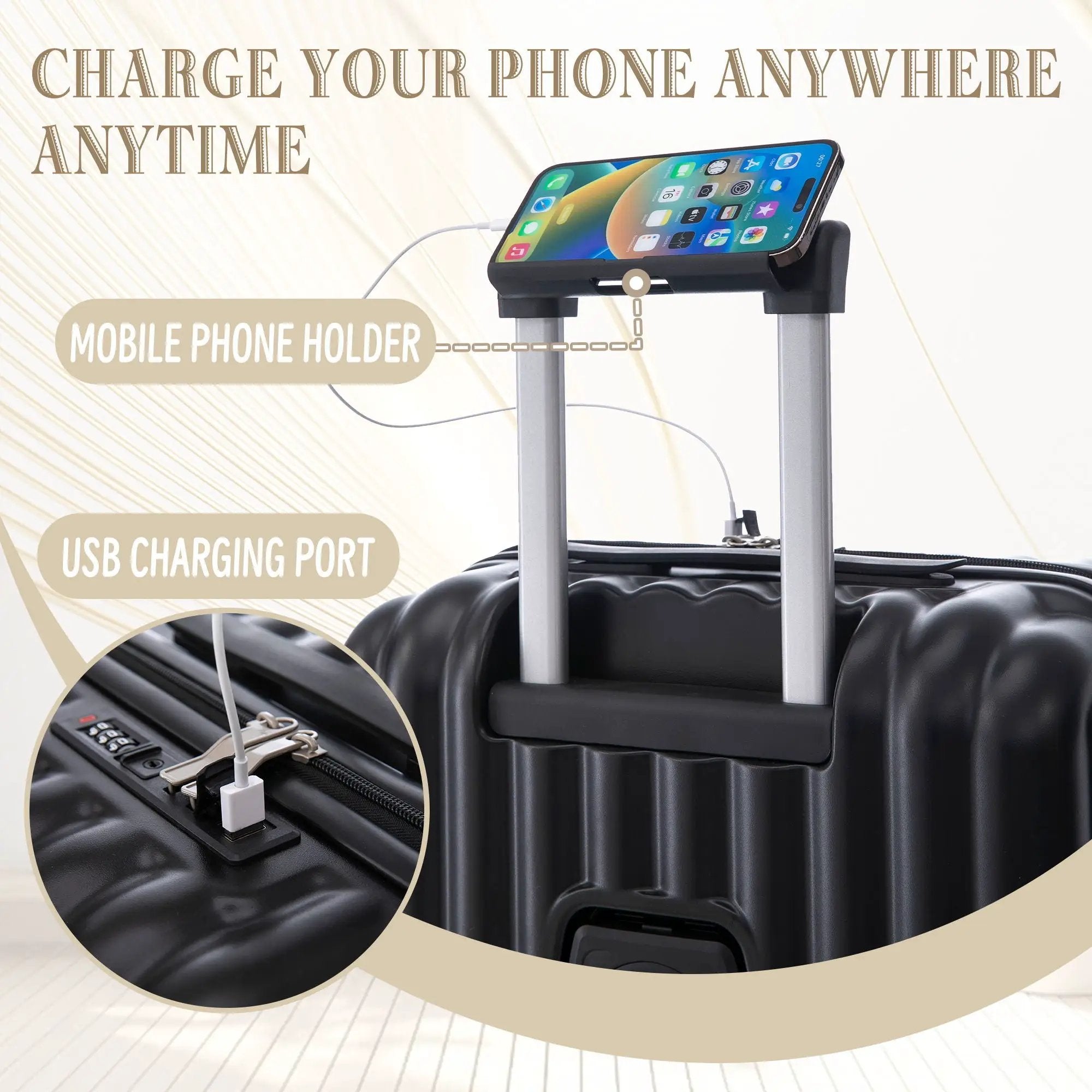 20" / 24" / 28" 3 Pieces / Set Spinner Wheel Luggage, Carry On Suitcase, With Cup Holder & USB Port & Phone Holder by HouseOfZazla