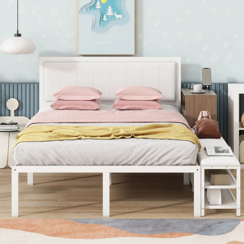 Platform Bed With 2 Tier Storage Shelves, Storage Cabinet by Unique Piece Furniture