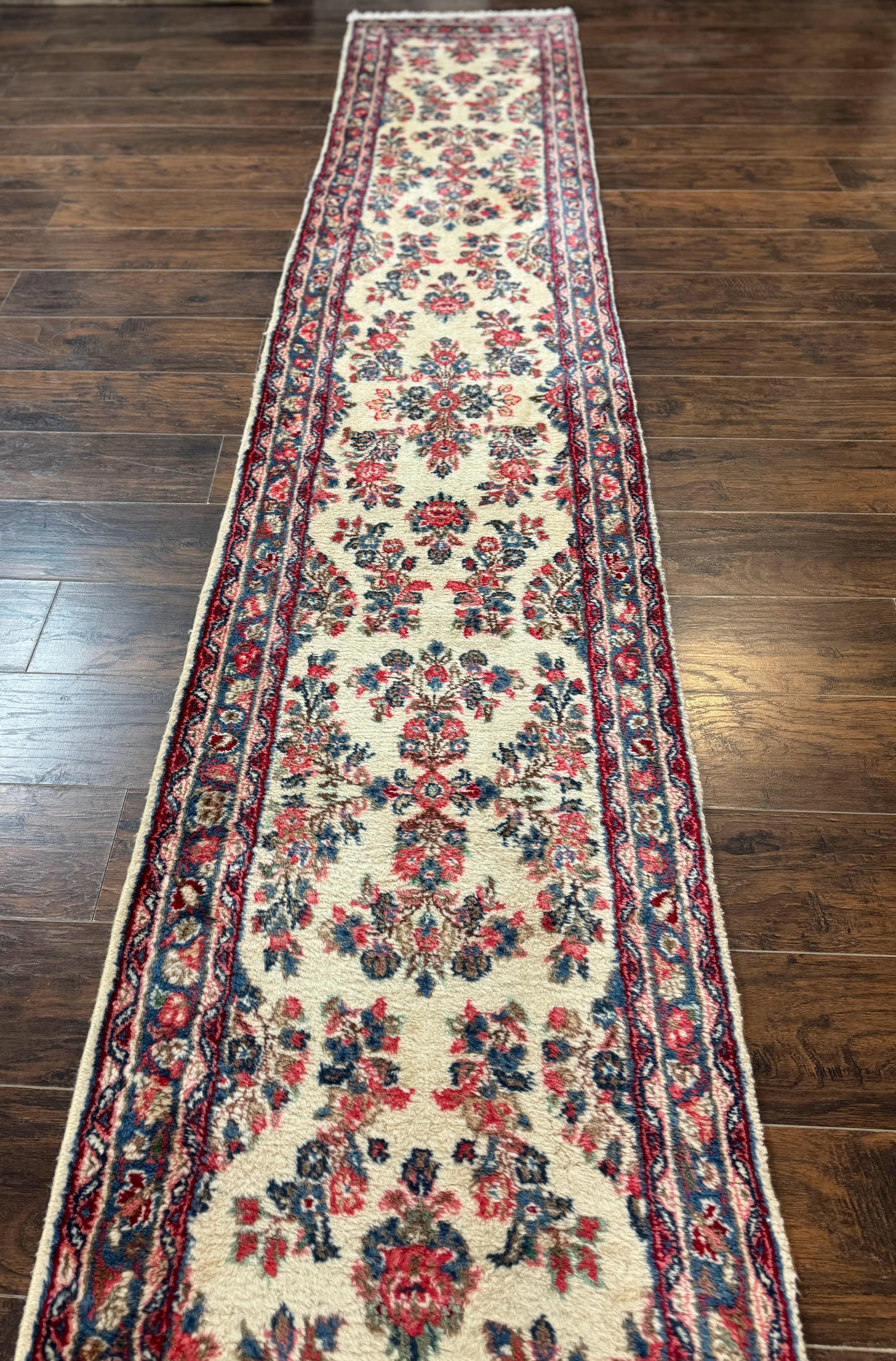 Persian Sarouk Runner Rug 2.4 x 21, Handmade Wool Floral Runner Rug for Hallway, 21ft Runner, Ivory by Jewel Rugs