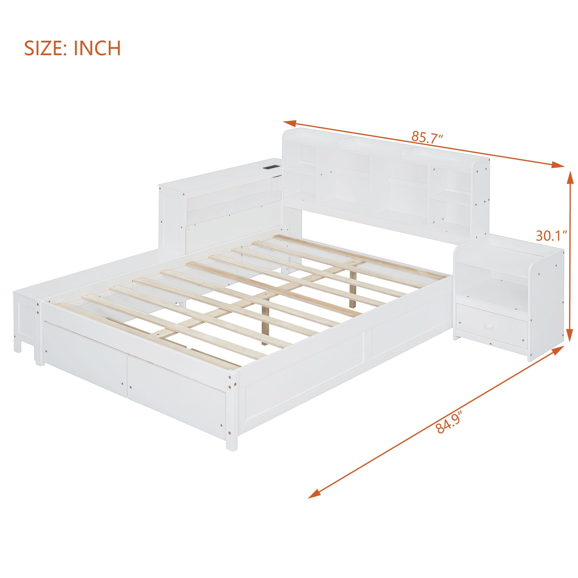 Platform Bed With Multi Functional Storage Space, Nightstand, 2 Drawers, USB Ports And Desk by HouseOfZazla