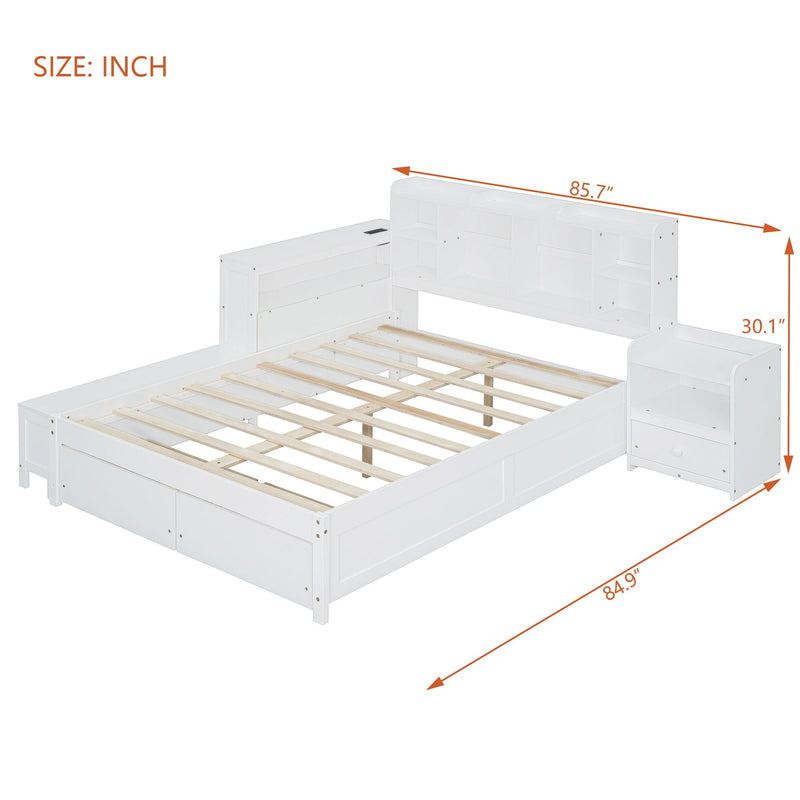 Platform Bed With Multi Functional Storage Space, Nightstand, 2 Drawers, USB Ports And Desk by HouseOfZazla