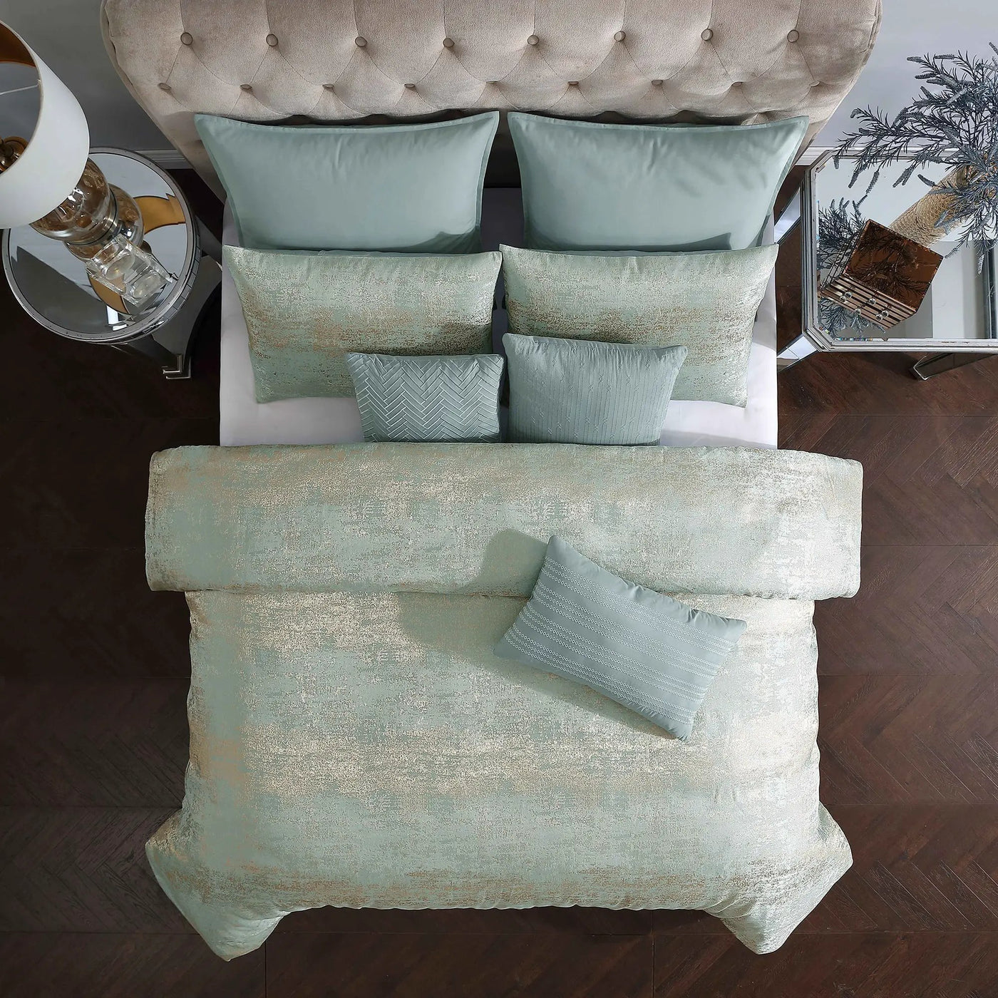Vesta Gold Satin Circle-Quilted 7-Piece Comforter Set by HouseOfZazla
