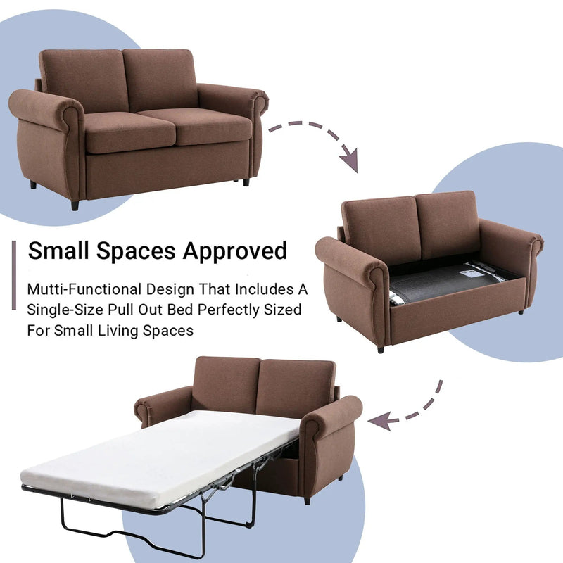 Pull Out Sofa Bed Loveseat Sleeper With Twin Size Memory Mattress With Two USB Ports For Living Room Spaces by HouseOfZazla