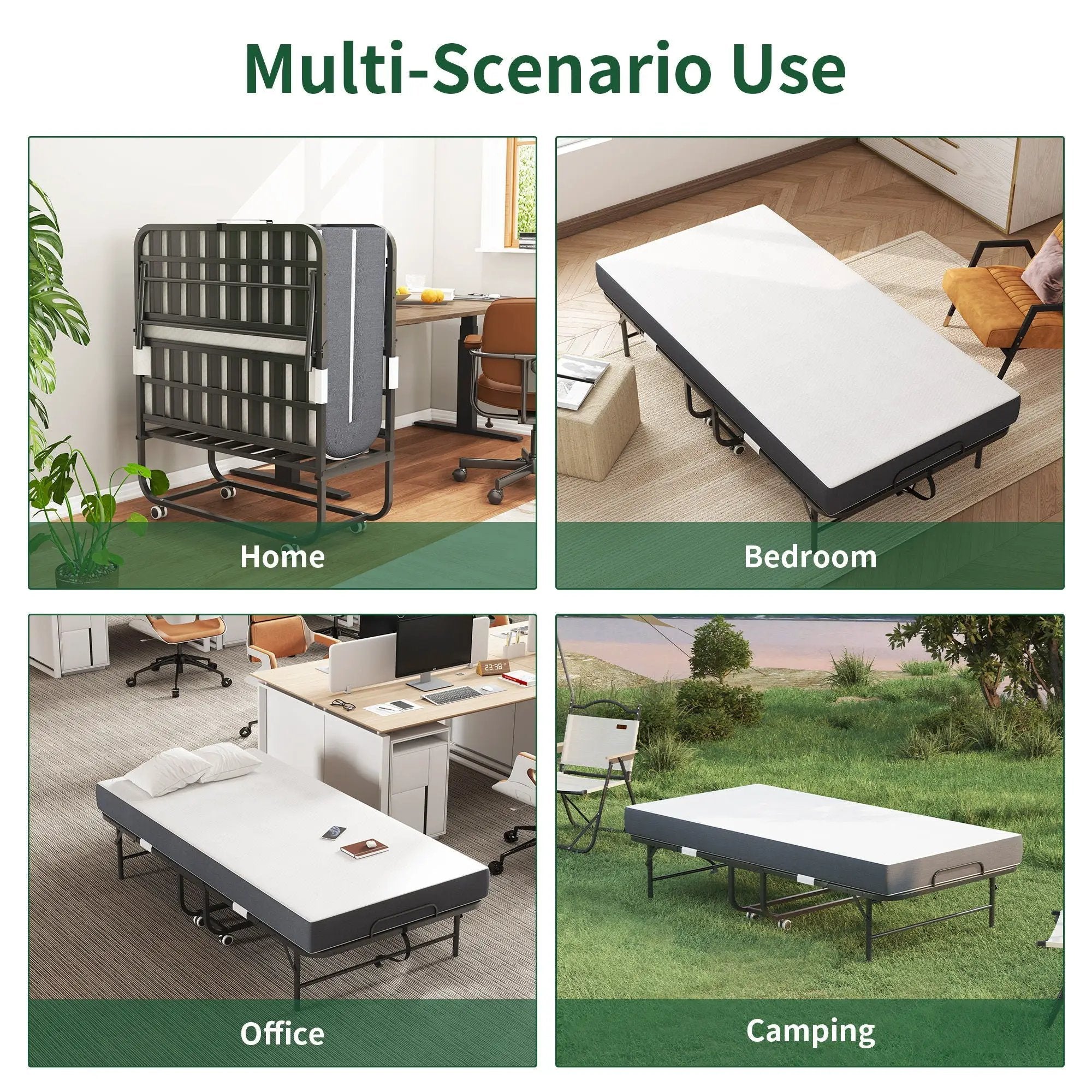 Twin Folding Bed With Memory Foam Mattress Portable Rollaway Bed Sturdy Metal Frame - Brushed Nickel by Unique Piece Furniture