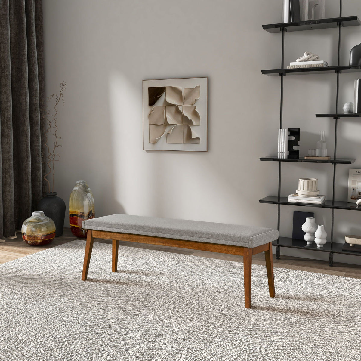 Ash Gray Upholstered Bench with Solid Wood Base - Ash Gray, photo 8 of 9