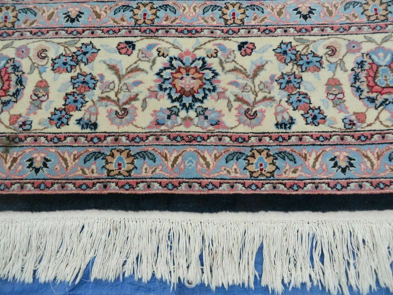 Large Indo Persian Rug 10x14, Wool Hand-Knotted Carpet, Navy Blue Ivory by Jewel Rugs