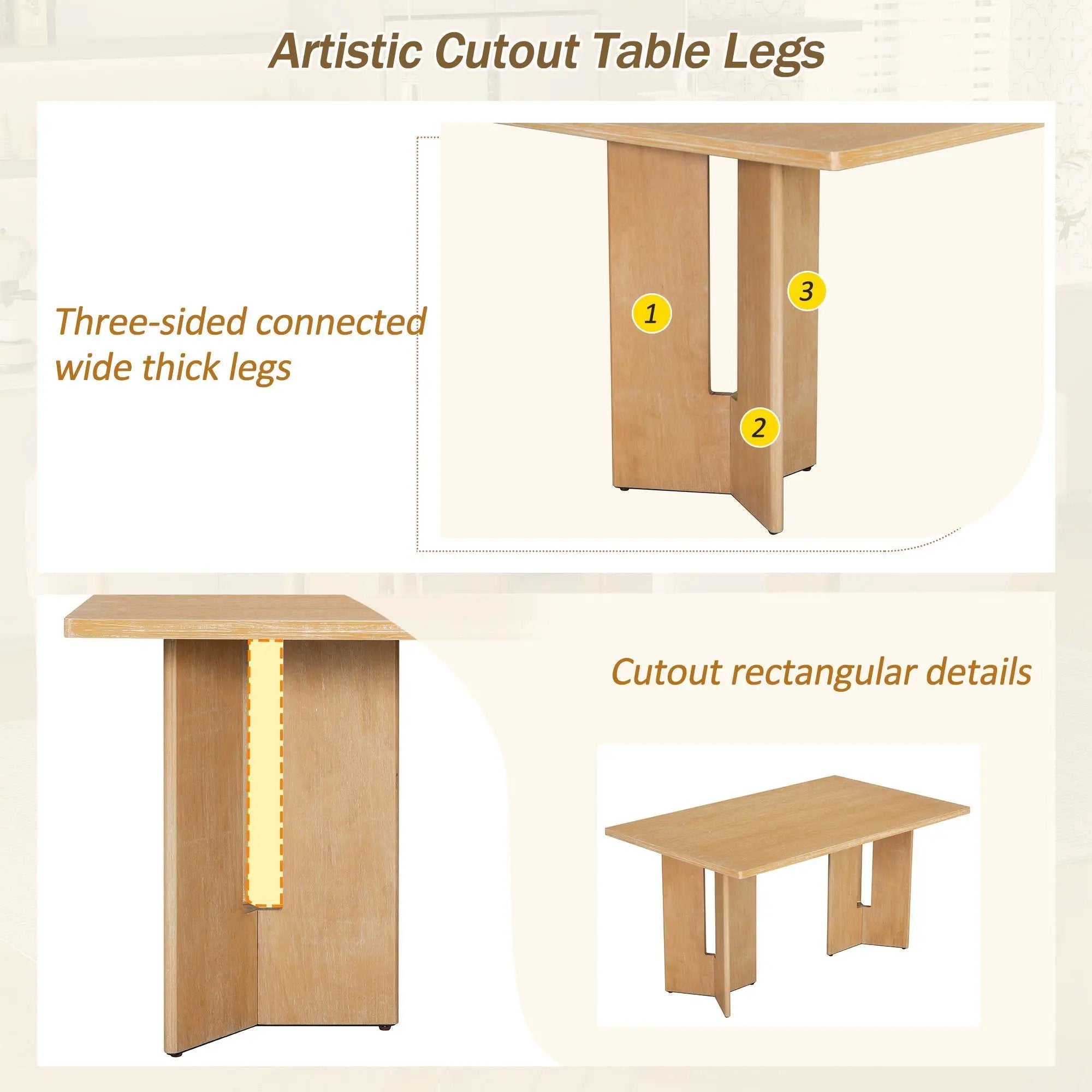 Dining Table Set With 6 Upholstered Chairs, Rectangular Table With Cutout Legs by HouseOfZazla