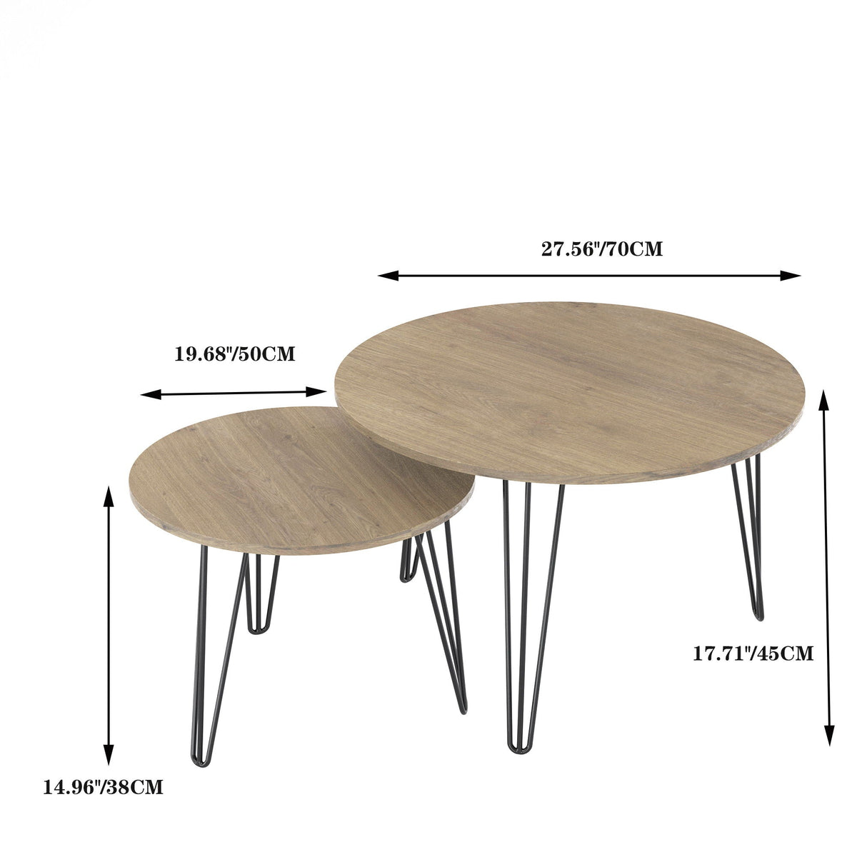 Rustic Round Nesting Coffee Table Set of 2 with Metal Frame - White, Black, Light Brown, photo 11 of 12