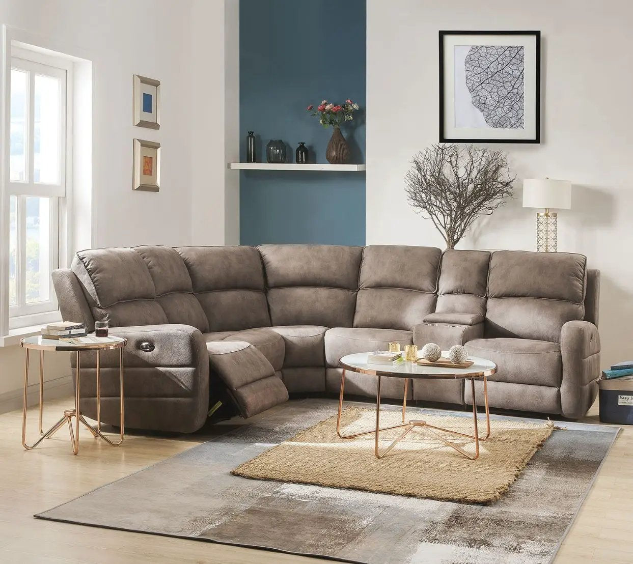 Olwen - Power Motion Sectional Sofa - Mocha Nubuck by Unique Piece Furniture