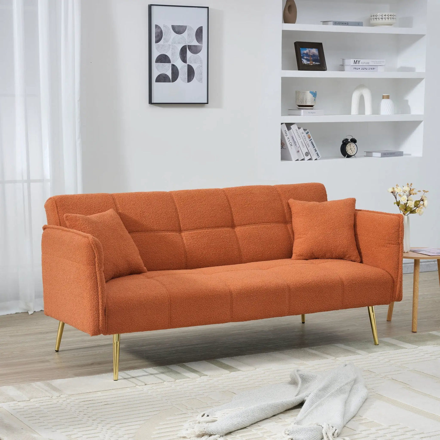 Convertible Double Futon Sofa Bed With Folding Armrests For Living Rooms by HouseOfZazla