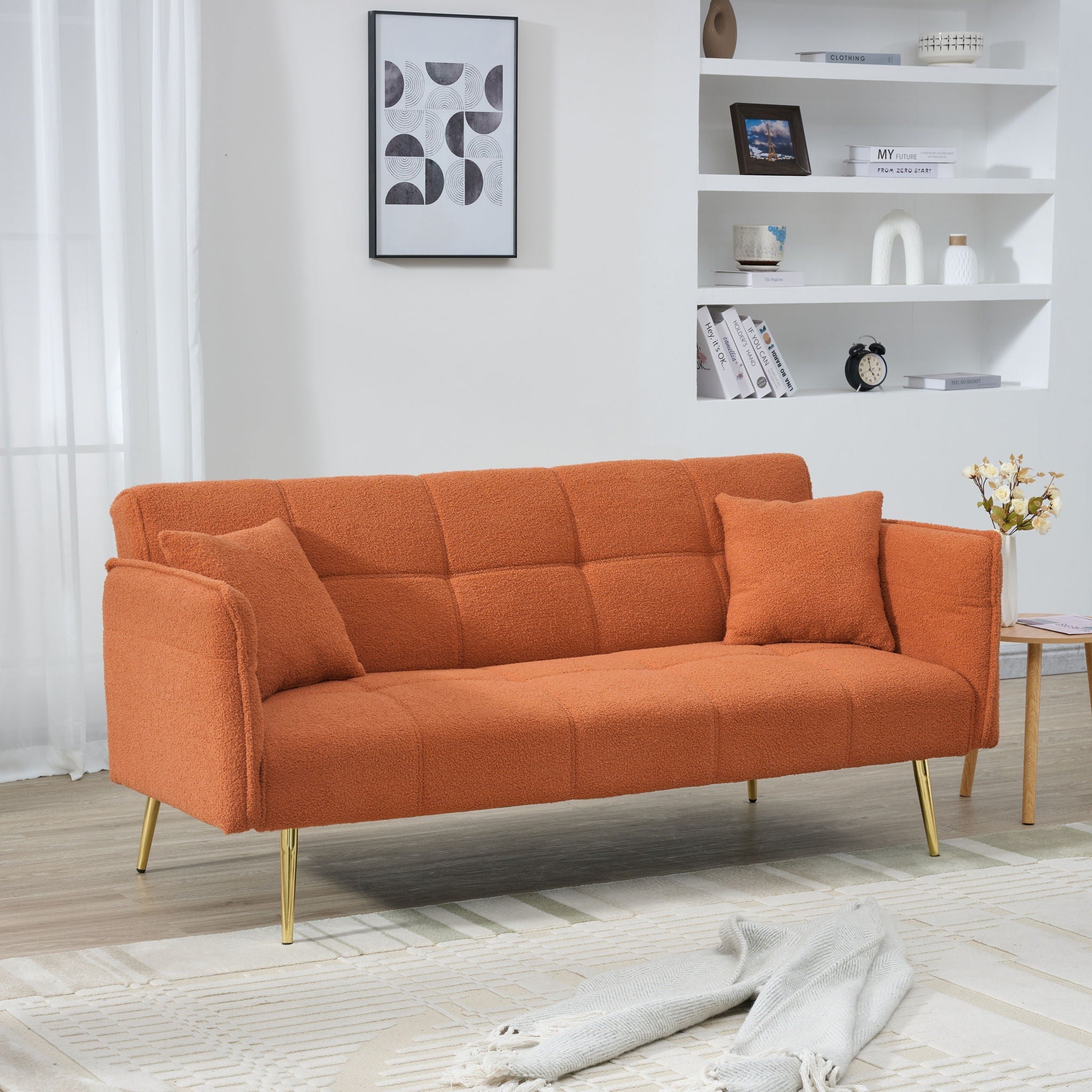 Convertible Double Futon Sofa Bed With Folding Armrests For Living Rooms by HouseOfZazla