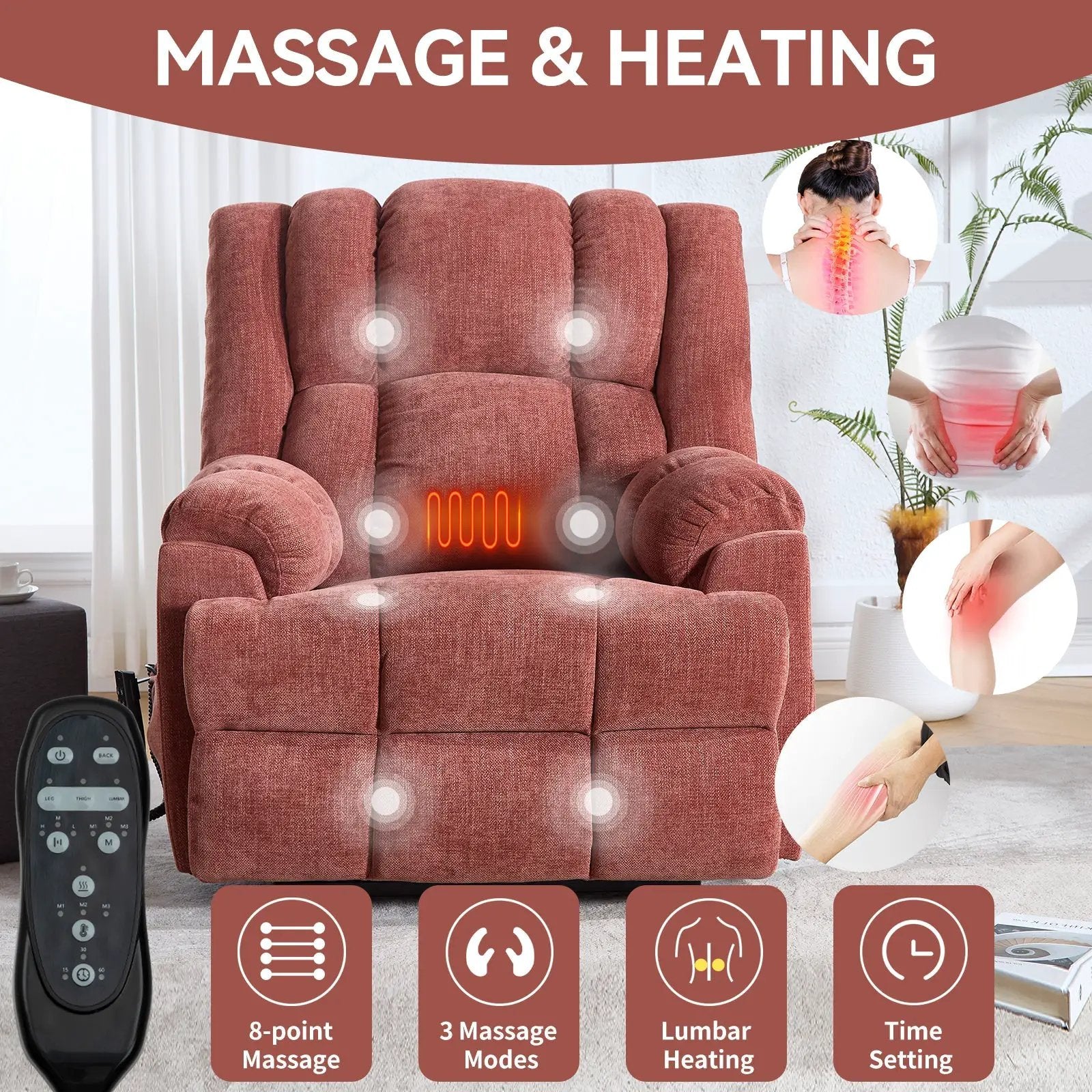 Dual Motor Heat Massage Electric Power Lift Recliner by HouseOfZazla