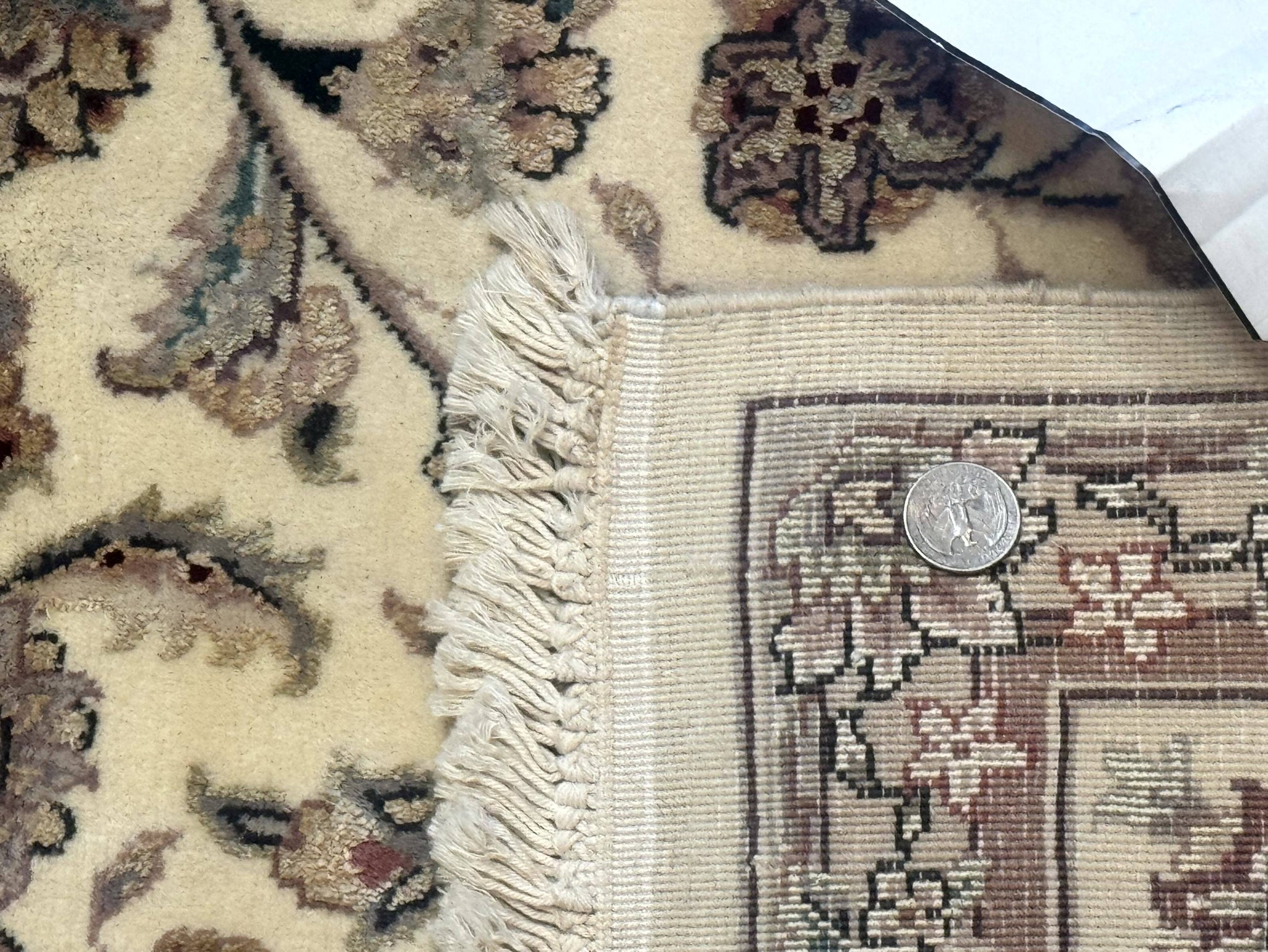 Sino Persian Rug 6x9, Floral Medallion, Ivory & Taupe, Wool with Silk Highlights, Fine 210 KPSI by Jewel Rugs