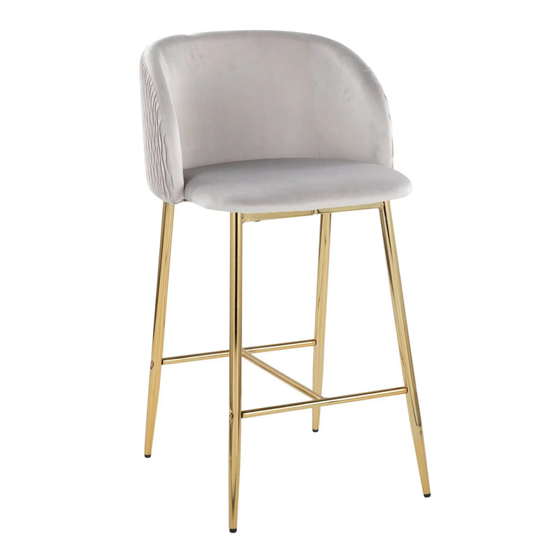 Fran - Pleated Waves Contemporary / Glam Fixed Height Counter Stool (Set of 2) by HouseOfZazla