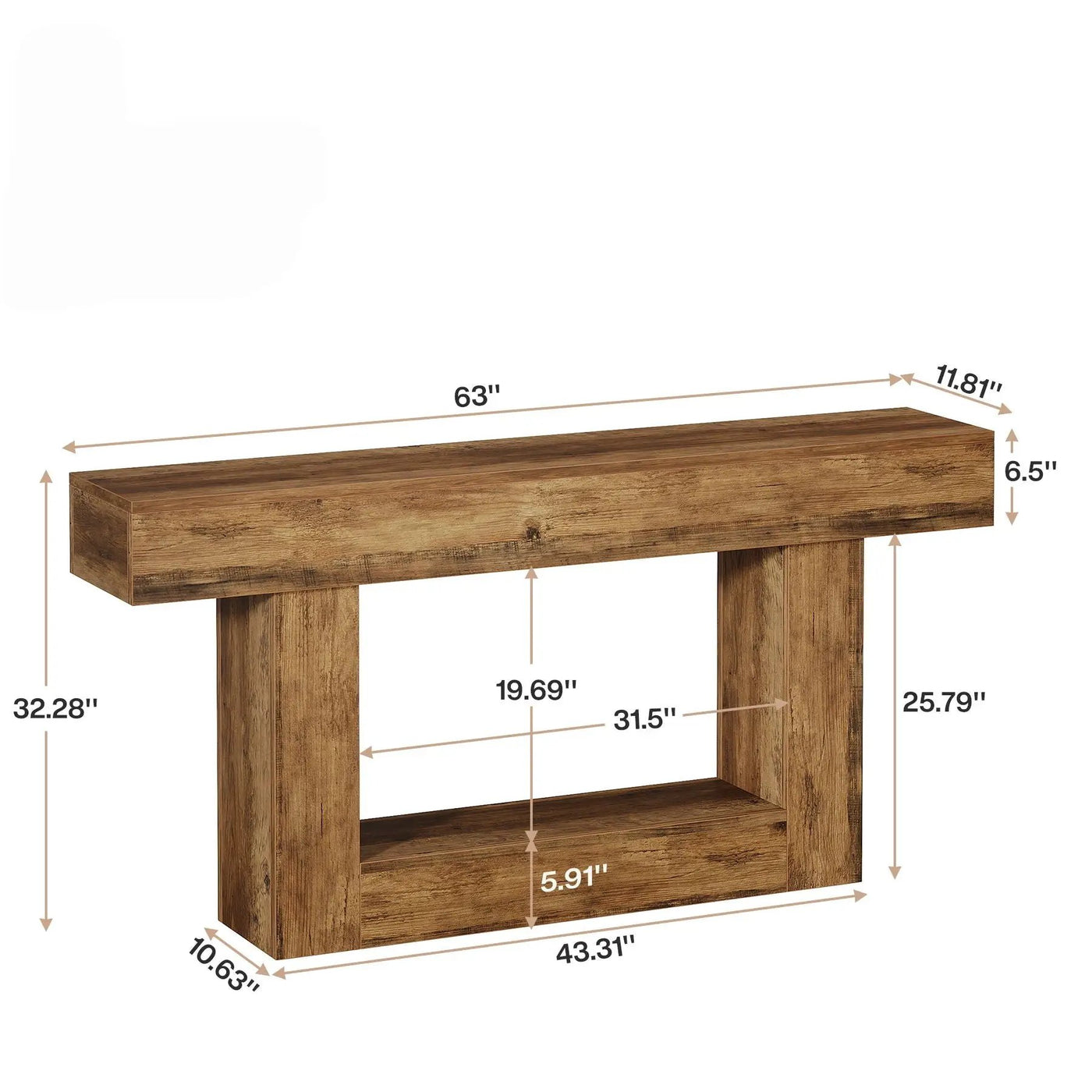 Console Table With 2 Tier Storage, U Shaped Base by HouseOfZazla