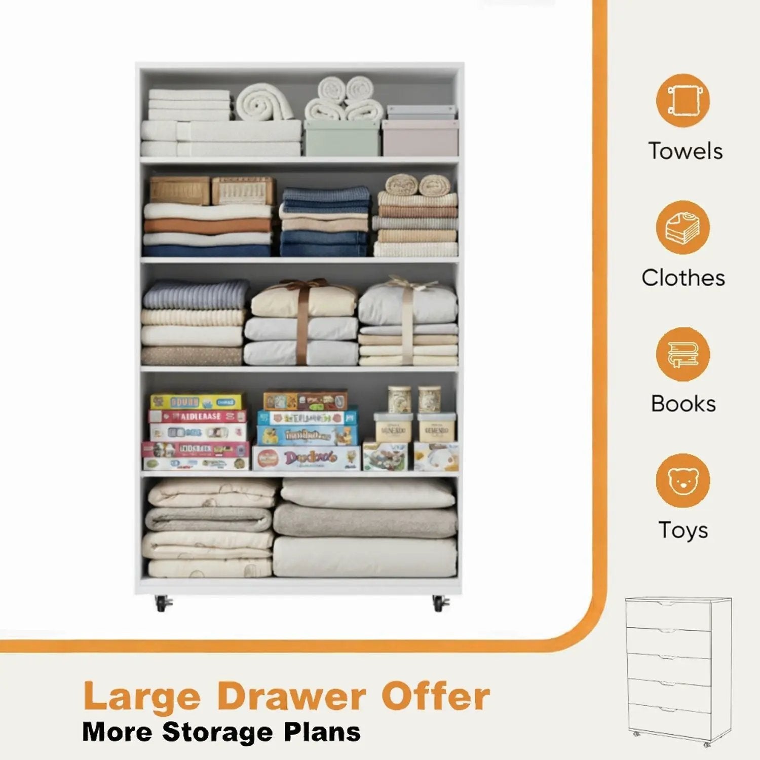 Modern 5 Drawer Dresser With Wheels by HouseOfZazla