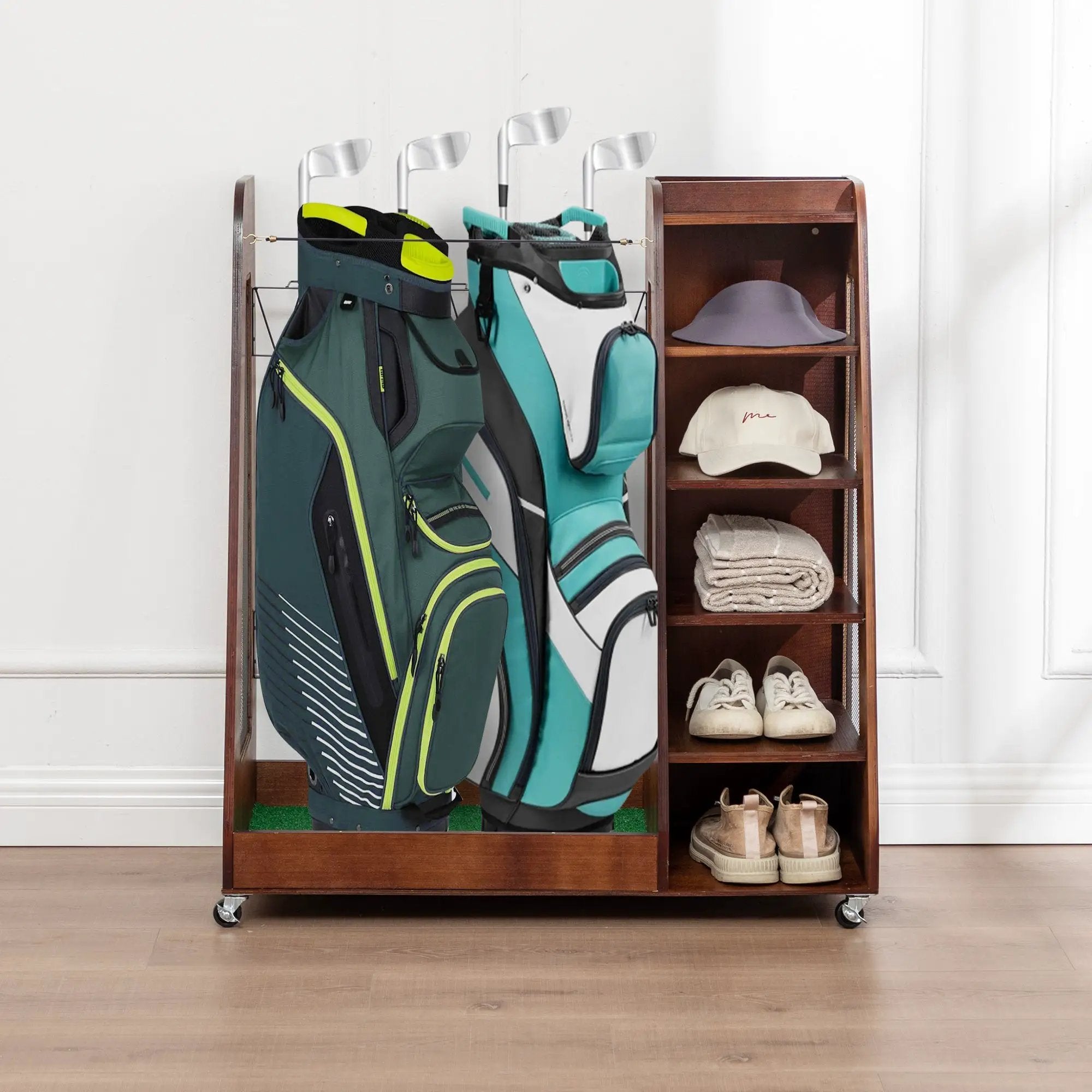 Premium Wooden Golf Bag Organizer for Garage by HouseOfZazla