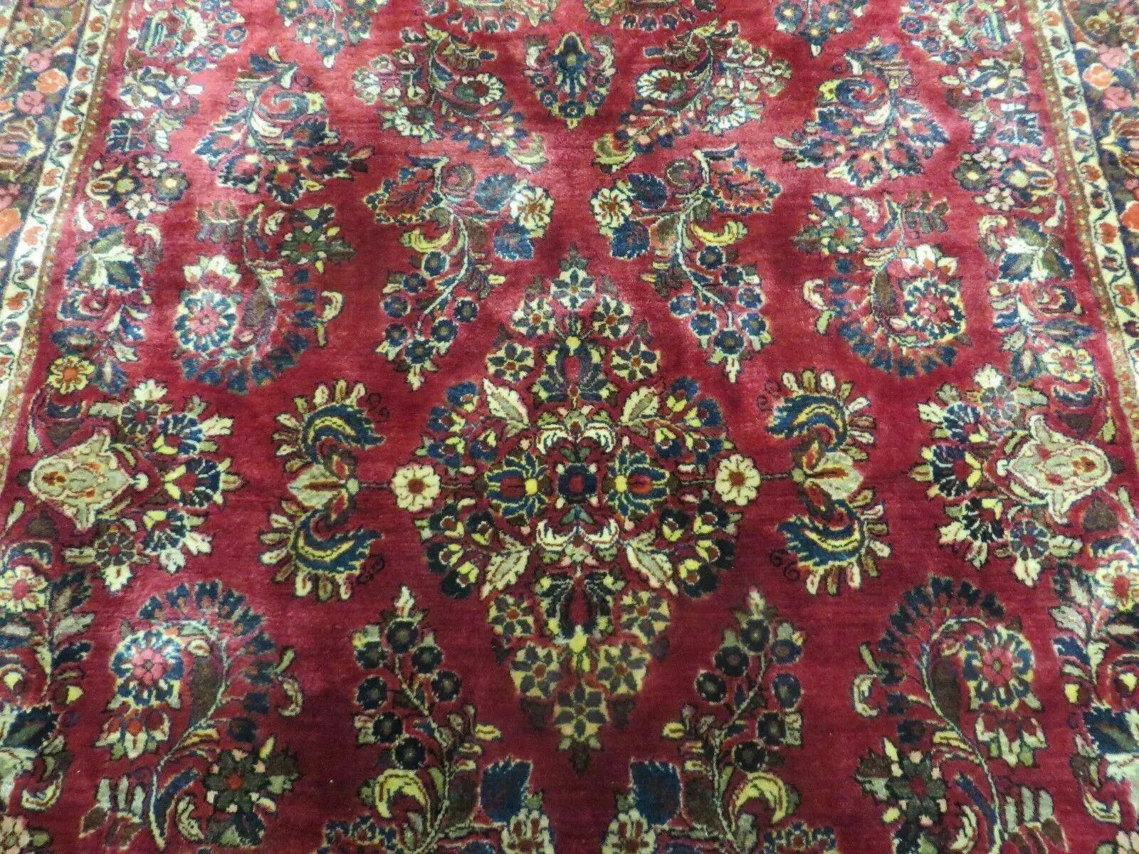 Persian Sarouk Rug 4x6, Red, Floral, Antique by Jewel Rugs