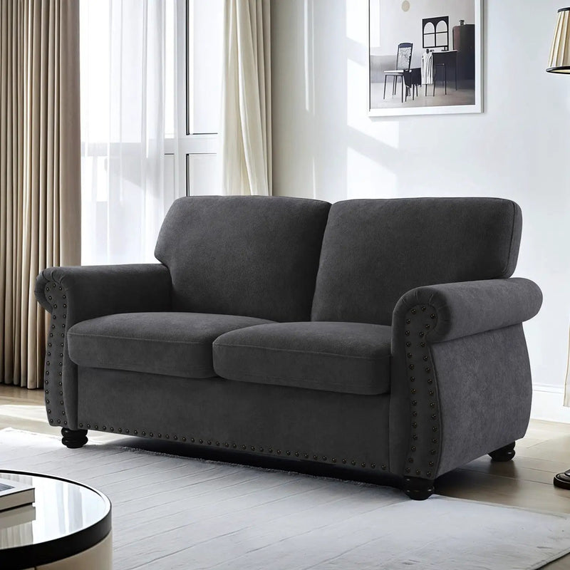 Soft Loveseat, Upholstered 2 Seater Couch, Loose Back Cushions And Turned Legs by HouseOfZazla