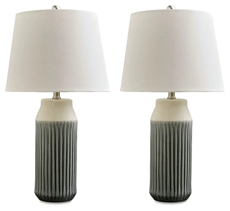 Afener - Ceramic Table Lamp (Set of 2) - Blue / Beige by Unique Piece Furniture