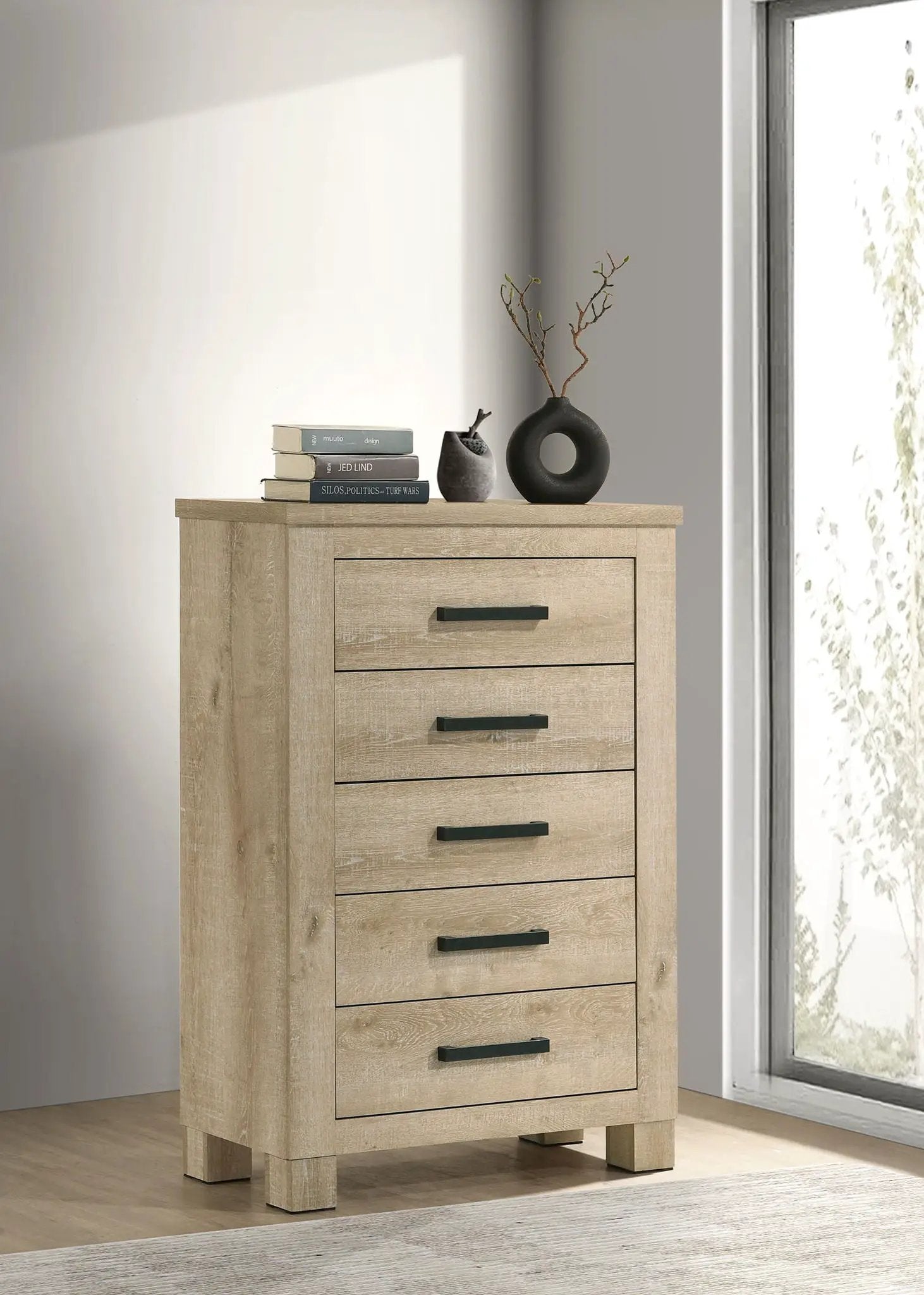 Oakglen 5-drawer Bedroom Chest of Drawers Weathered Oak by Unique Piece Furniture