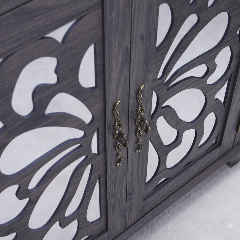Elegant Sideboard With 2 Acrylic Mirrored Doors, Adjustable Shelf Storage
