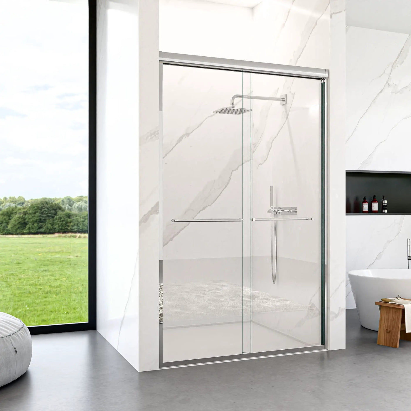 Modern Semi Frameless Double Sliding Shower Door by HouseOfZazla